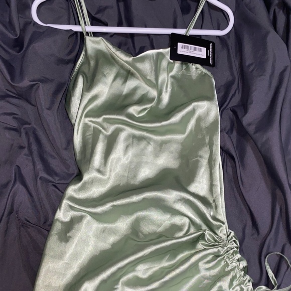 Sage Green Satin Strappy Cowl Neck Ruched - Picture 1 of 3